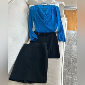 LOFT Blue Cowl-Neck Blouse Paired with Two Black  Skirts